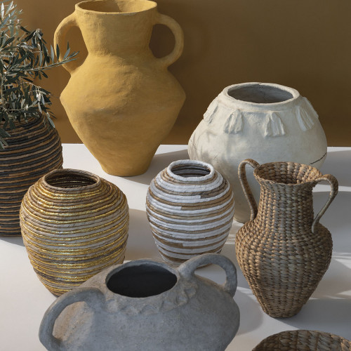 Blanc D'ivoire Jarre Décorative GOA En Abaca - Naturel Et Blanc