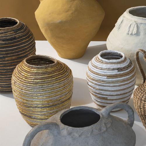 Blanc D'ivoire Jarre Décorative GOA En Abaca - Naturel Et Bleu