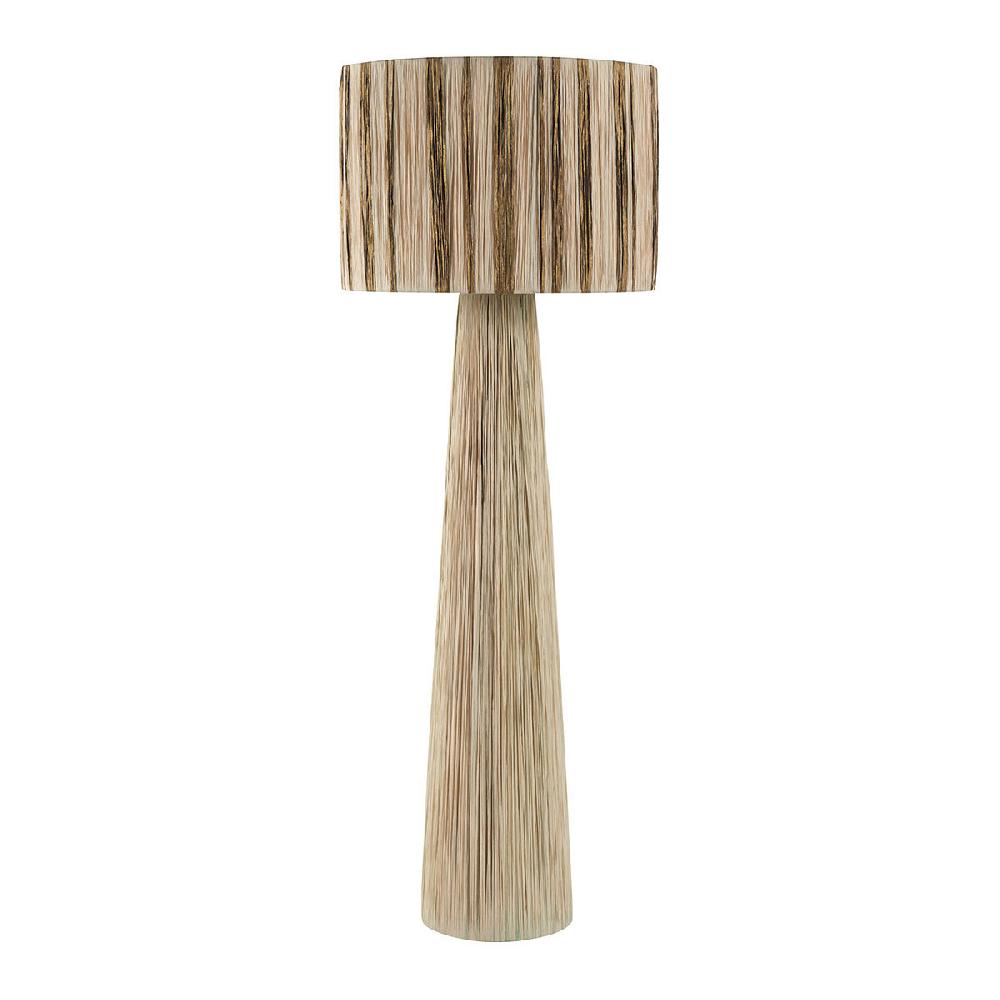 blanc d'ivoire Lampadaire NIA en raphia - Abat-jour doré et naturel - ø 50 x 140 cm