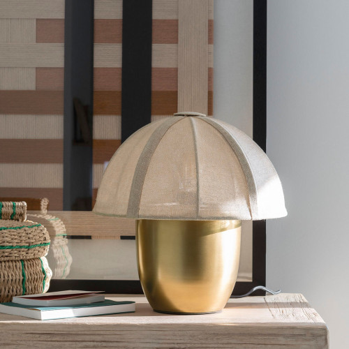 Blanc D'ivoire Lampe HÉLOÏSE En Métal Doré - Abat-jour En Tissu Crème - Petit Modèle - ø 32 X 32 Cm