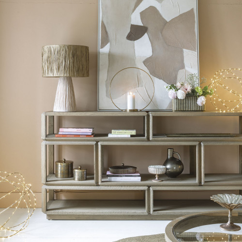 Blanc D'ivoire Lampe NIA En Raphia - Abat-jour Doré - ø 40 X 57 5 Cm