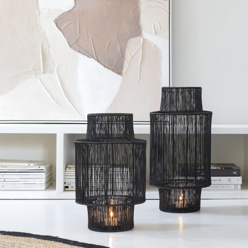 Blanc D'ivoire Lanterne ARIANE En Métal Noir - Petit Modèle - H. 36 Cm