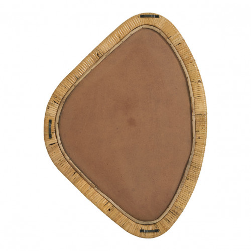 Blanc D'ivoire Miroir COSMO En Rotin Et Métal Doré Finition Laiton - Grand Modèle - H. 69 Cm