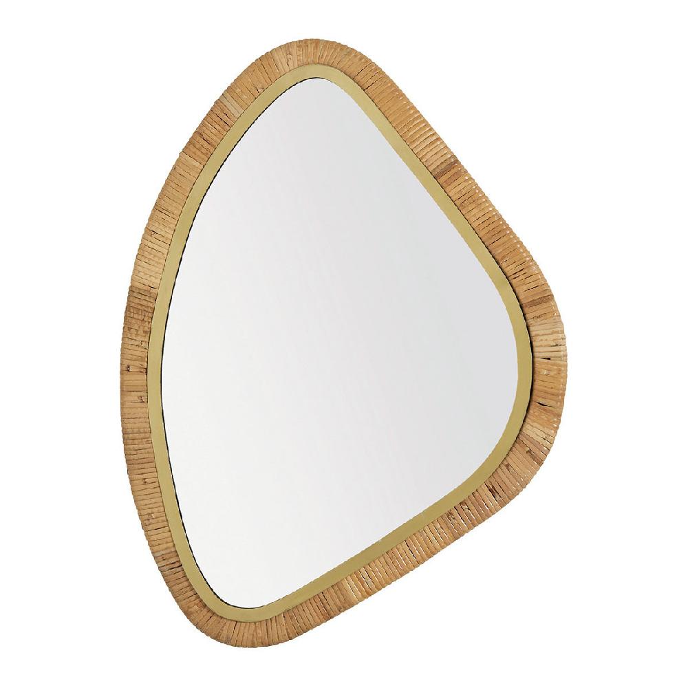 blanc d'ivoire Miroir COSMO en rotin et métal doré finition laiton - Grand modèle - H. 69 cm