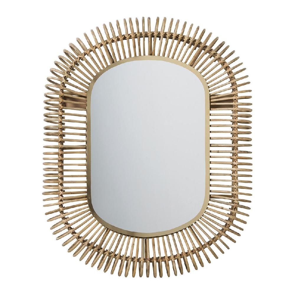 blanc d'ivoire Miroir SALOMÉ ovale en rotin et métal - Grand modèle - H. 105 cm