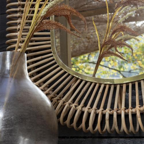 Blanc D'ivoire Miroir SALOMÉ Ovale En Rotin Et Métal - Petit Modèle - H. 70 Cm