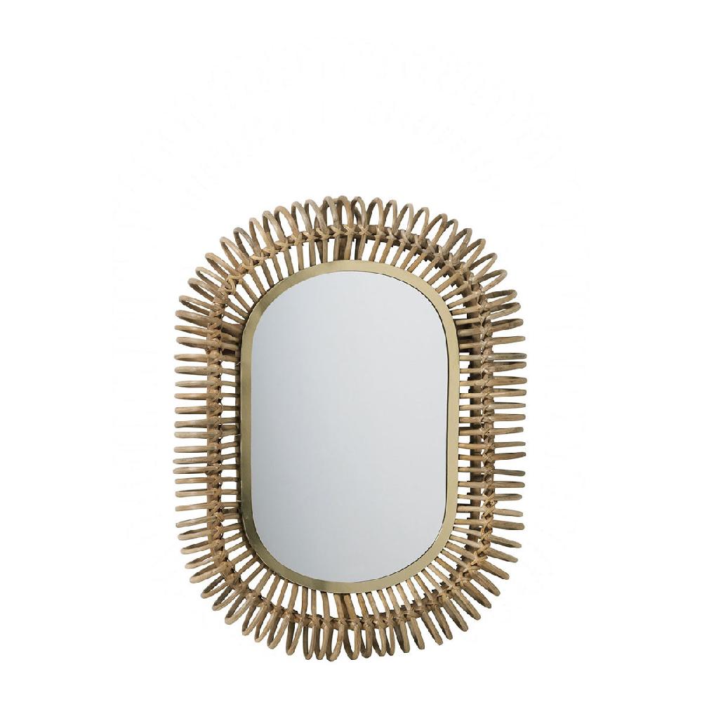 blanc d'ivoire Miroir SALOMÉ ovale en rotin et métal - Petit modèle - H. 70 cm