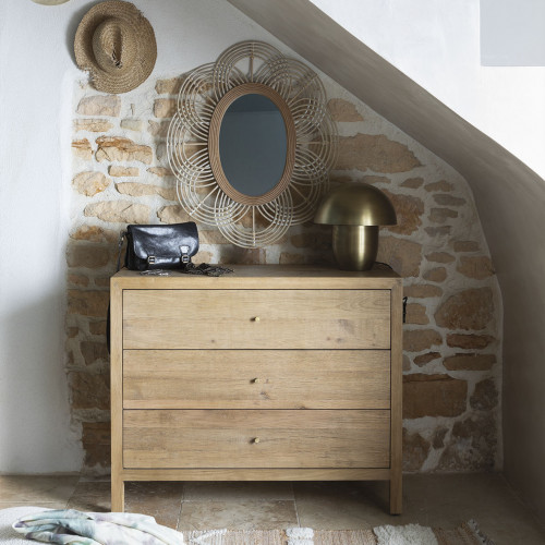 Blanc D'ivoire Miroir SOLEDAD Ovale En Rotin - ø 80 X 61 Cm