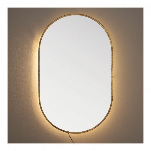 Blanc D'ivoire Miroir VICTORIA Ovale Lumineux En Métal Finition Laiton - H. 104 Cm