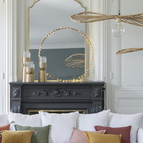 Blanc D'ivoire Photophore COMÈTE En Métal Doré - H. 34 Cm