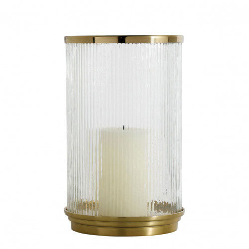 Blanc D'ivoire Photophore OSCAR En Verre Strié Et Métal Doré - Petit Modèle - ø 21 5 X 34 Cm