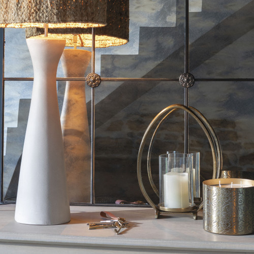 Blanc D'ivoire Photophore OVAÉ En Métal Finition Laiton Antique - Grand Modèle - H. 39 Cm