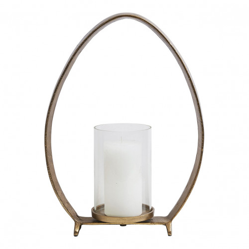 Blanc D'ivoire Photophore OVAÉ En Métal Finition Laiton Antique - Grand Modèle - H. 39 Cm