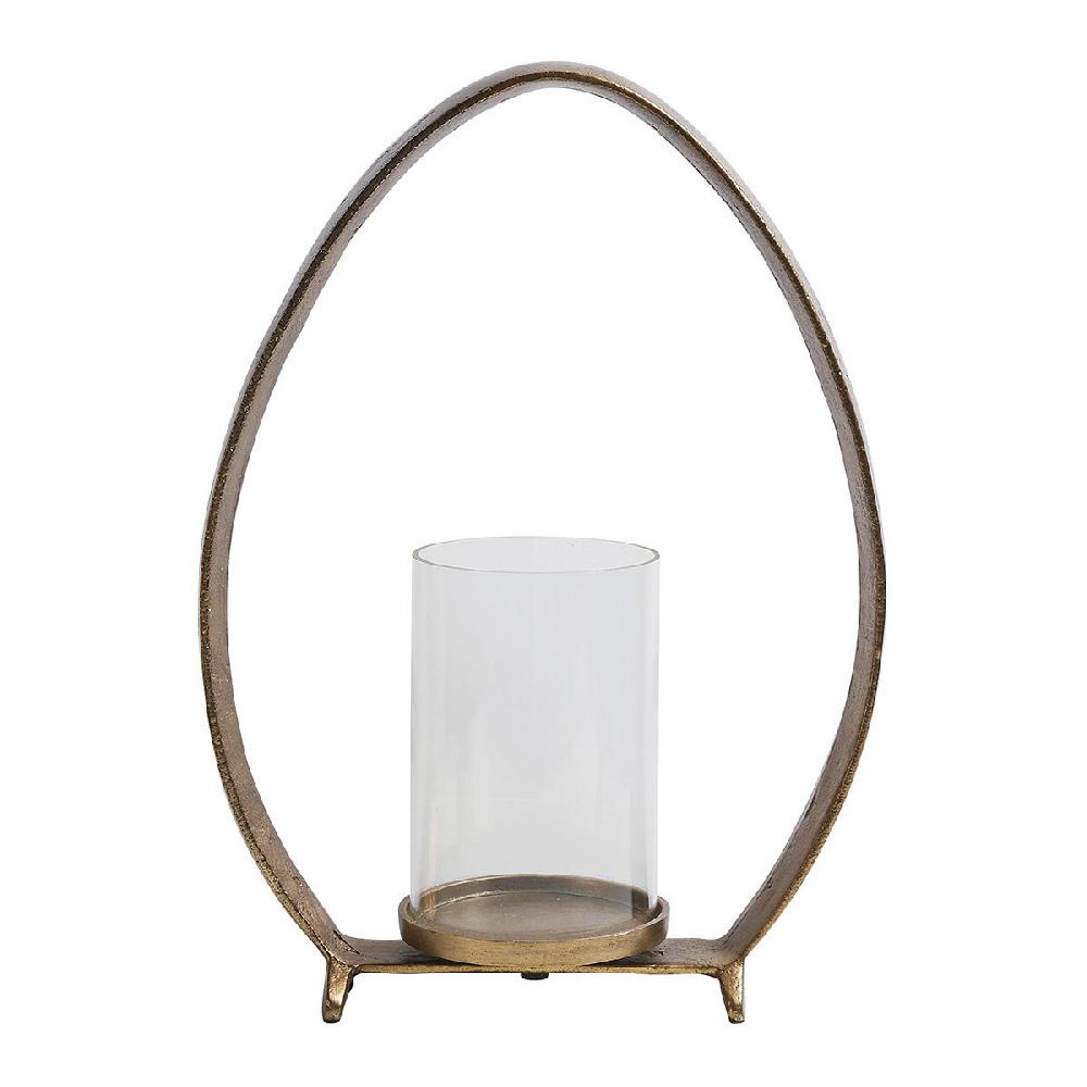 blanc d'ivoire Photophore OVAÉ en métal finition laiton antique - Grand modèle - H. 39 cm