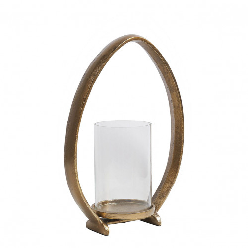 Blanc D'ivoire Photophore OVAÉ En Métal Finition Laiton Antique - Petit Modèle - H. 35 Cm