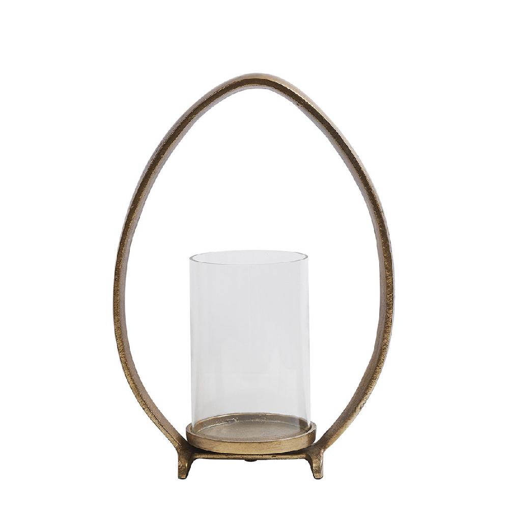 blanc d'ivoire Photophore OVAÉ en métal finition laiton antique - Petit modèle - H. 35 cm