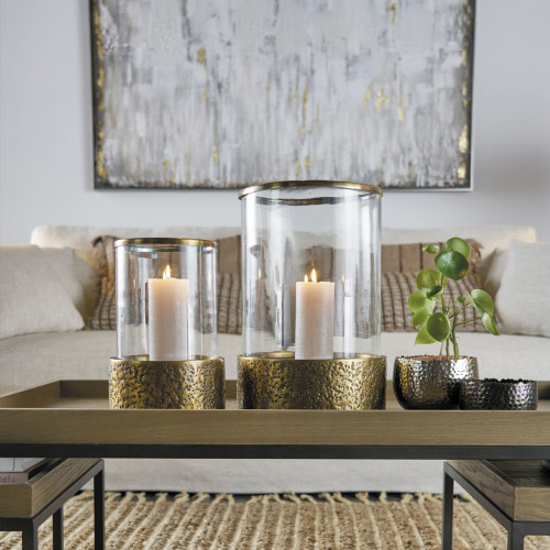 Blanc D'ivoire Photophore TEYRAN Champagne Doré - Moyen Modèle