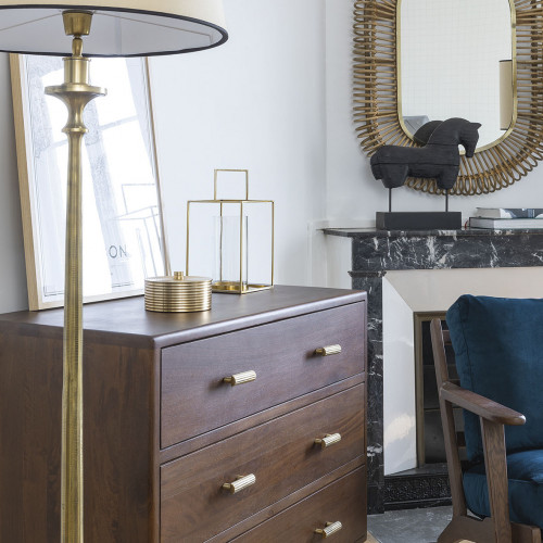 Blanc D'ivoire Pied De Lampadaire SABINE En Métal Doré - ø 21 X 142 Cm