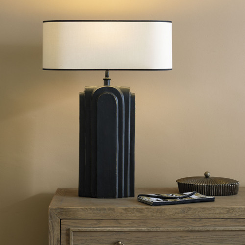 Blanc D'ivoire Pied De Lampe ACHILLE En Métal Noir - 21 X 13 X 50 Cm