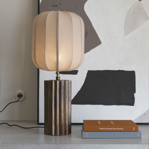 Blanc D'ivoire Pied De Lampe ATHÉNA En Métal Finition Laiton Antique - ø 15 X 33 Cm