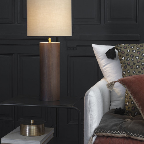 Blanc D'ivoire Pied De Lampe PAULIN En Manguier Ciré Finition Noyer - ø 13 X 42 5 Cm