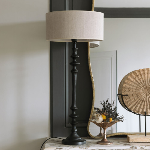Blanc D'ivoire Pied De Lampe SIMON En Métal Noir Mat - ø 15 X 62 Cm