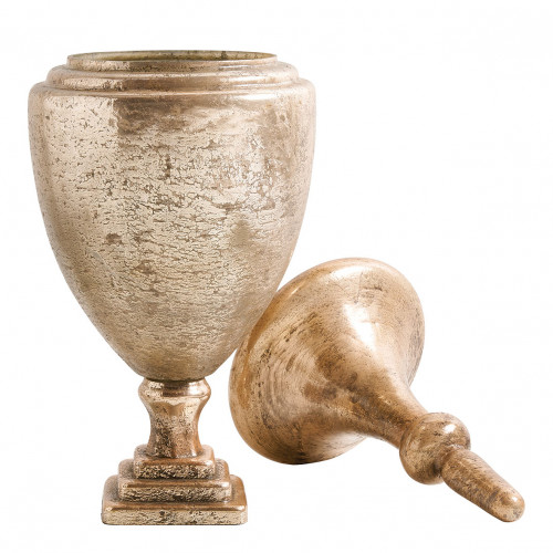 Blanc D'ivoire Pot Jarre DAPHNÉ En Verre Mercurisé Finition Argent Antique