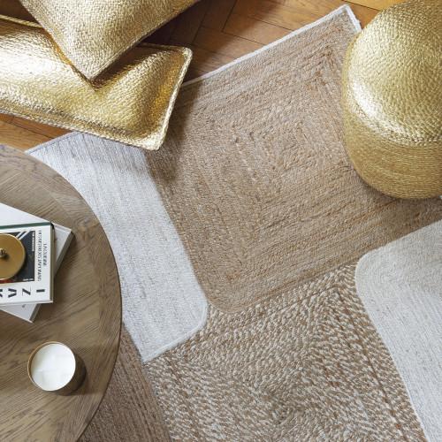 Blanc D'ivoire Pouf APOLLO Rond En Jute - Doré - ø 40 X 40 Cm