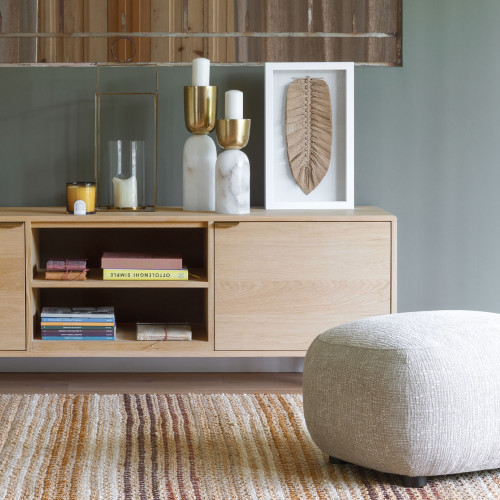 Blanc D'ivoire Pouf LISETTE En Tissu Jacquard De Velours - Sable