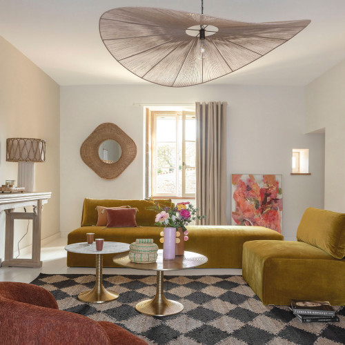 Blanc D'ivoire Pouf LOU En Velours De Coton Pour Canapé LOU - Taupe