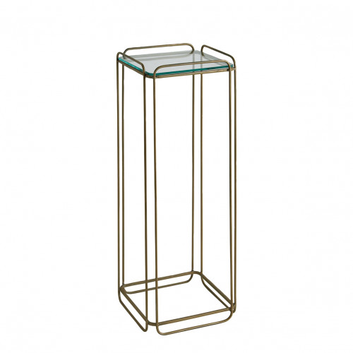 Blanc D'ivoire Sellette ANATOLE En Métal Finition Laiton Doré Et Plateau En Verre - Petit Modèle - H. 70 Cm