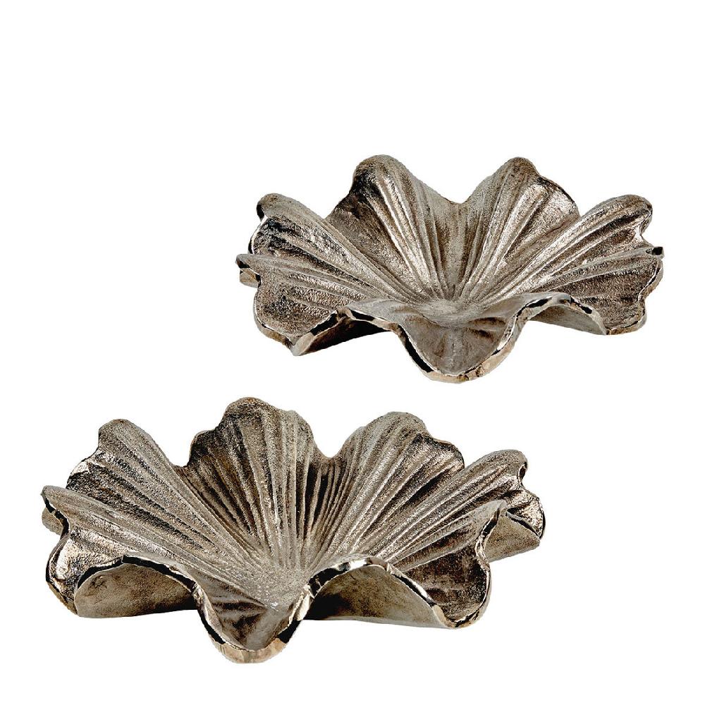 blanc d'ivoire Set de 2 plateaux FLORA en métal finition nickel vieilli