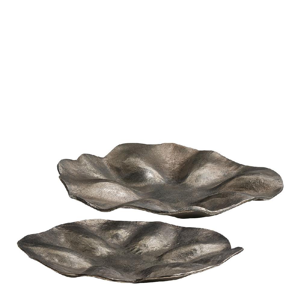 blanc d'ivoire Set de 2 plateaux HALO en métal finition nickel vieilli