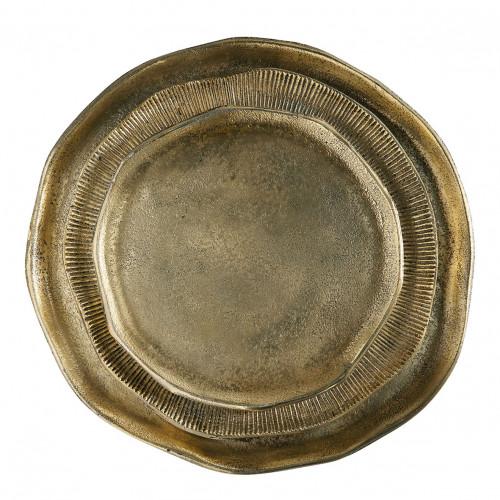 Blanc D'ivoire Set De 3 Plateaux COMÈTE En Métal Finition Laiton Vieilli