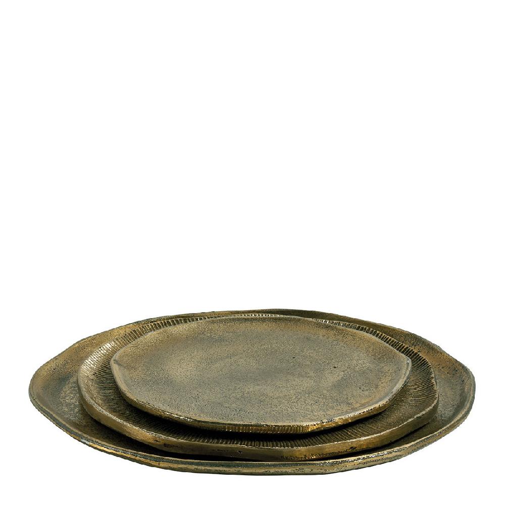 blanc d'ivoire Set de 3 plateaux COMÈTE en métal finition laiton vieilli