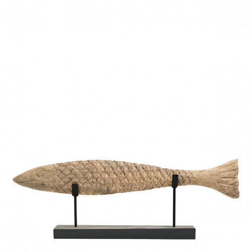 Blanc D'ivoire Statue POISSON En Manguier Et Métal - Grand Modèle