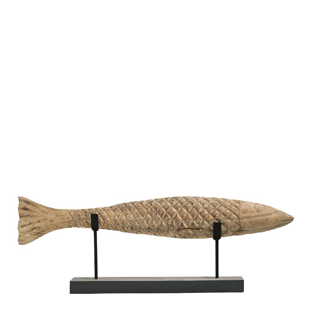 blanc d'ivoire Statue POISSON en manguier et métal - Grand modèle