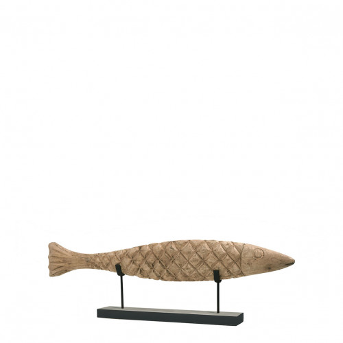 Blanc D'ivoire Statue POISSON En Manguier Et Métal - Petit Modèle