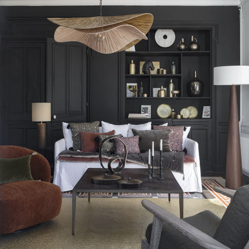 Blanc D'ivoire Suspension ADITA En Raphia - Doré Et Naturel - ø 90 X 25 Cm