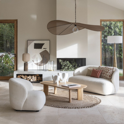 Blanc D'ivoire Suspension ALBA En Tissage Brun - ø 90 Cm