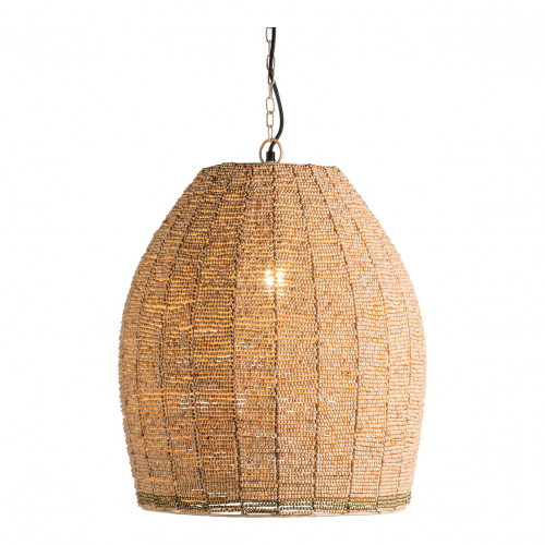 Blanc D'ivoire Suspension GAYA En Perles En Bois - Naturel Et Doré - ø 47 Cm