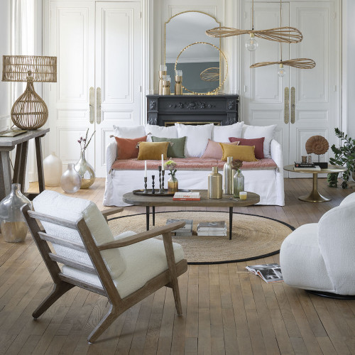 Blanc D'ivoire Suspension SALOMÉ En Rotin - Petit Modèle - ⌀ 80 Cm