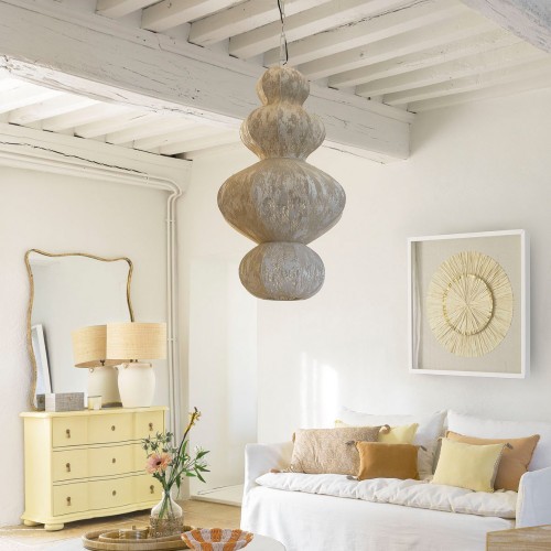 Blanc D'ivoire Suspension SORA En Tissu Et Métal - Crème - ø 49 X 84 Cm