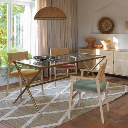 Blanc D'ivoire Table ANATOLE En Métal Finition Laiton Doré Et Plateau En Verre - 185 X 80 X 77 5 Cm