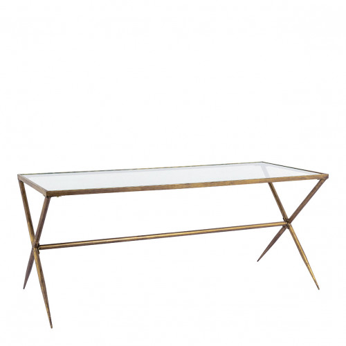 Blanc D'ivoire Table ANATOLE En Métal Finition Laiton Doré Et Plateau En Verre - 185 X 80 X 77 5 Cm