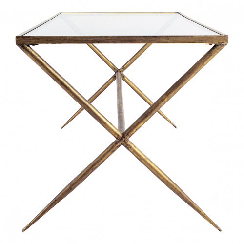 Blanc D'ivoire Table ANATOLE En Métal Finition Laiton Doré Et Plateau En Verre - 185 X 80 X 77 5 Cm