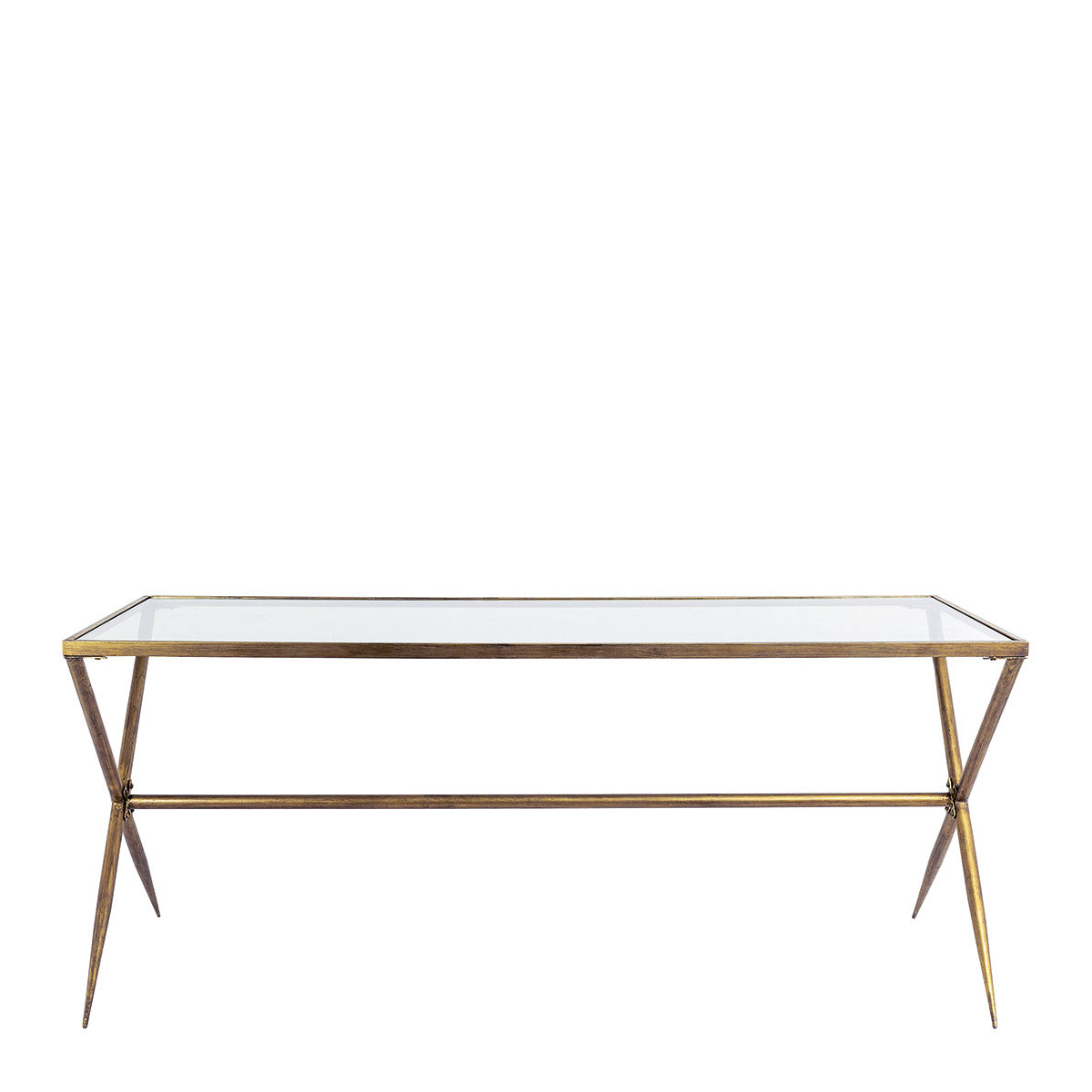 blanc d'ivoire Table ANATOLE en métal finition laiton doré et plateau en verre - 185 x 80 x 77 5 cm