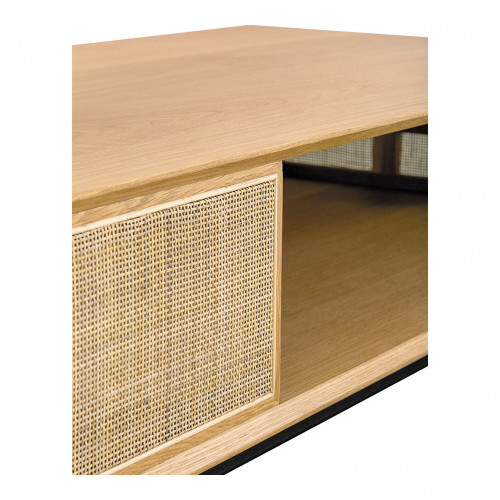 Blanc D'ivoire Table Basse AUGUSTIN En Chêne Clair Et Cannage