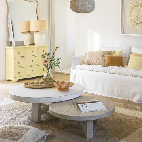 Blanc D'ivoire Table Basse BAO Orme Recyclé - Grand Modèle - ø 105 Cm - Blanc