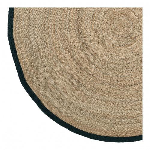 Blanc D'ivoire Tapis CERCLE Rond En Jute Ourlé Noir - ⌀ 200 Cm